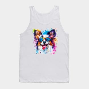 Papillon with Sunglasses (Watercolor) Tank Top